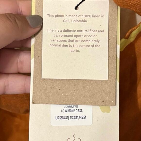 New Anthropologie Cala De La Cruz 100%Linen Orange Simone Maxi Dress Size Medium - Picture 5 of 8